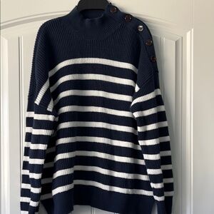 Loft Women’s Sz XL Blue  and White Striped Sweater with Button Detail